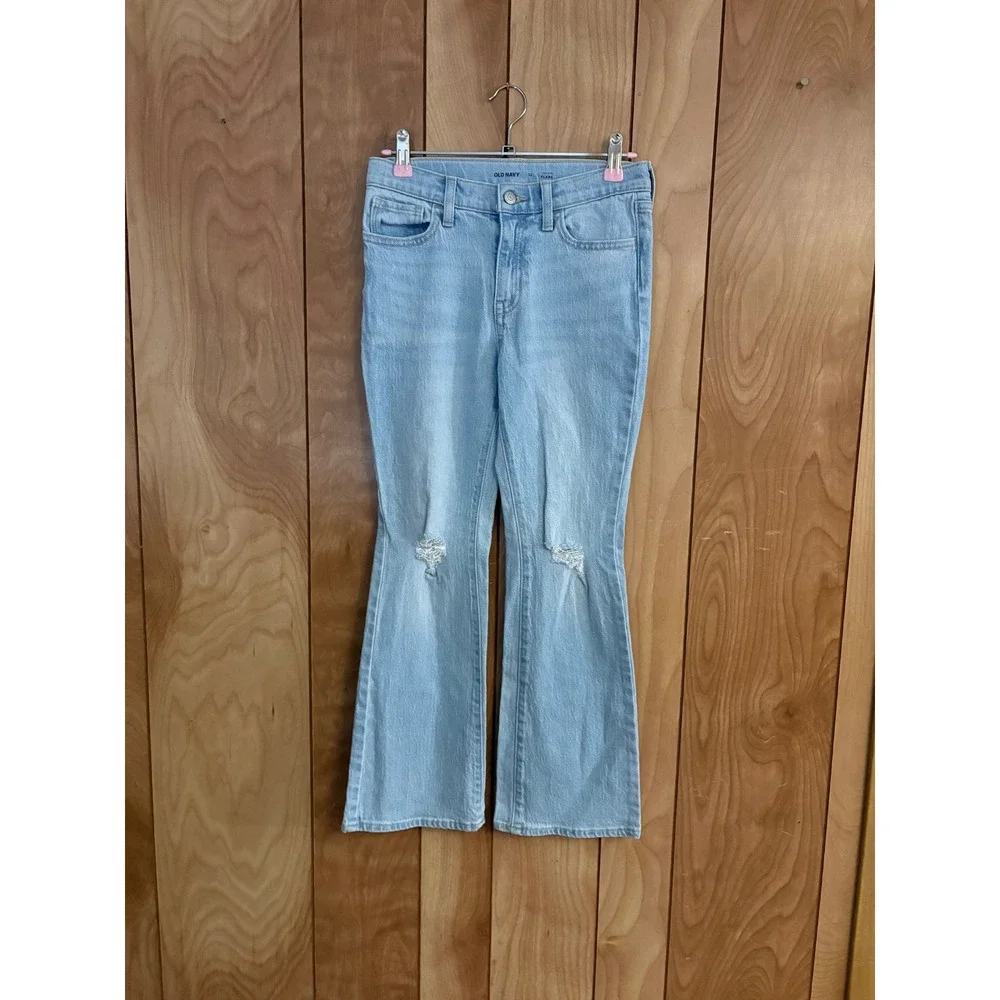 Old Navy Girls Light Wash High-Rise Flare Distressed Ripped Jeans Size 12
